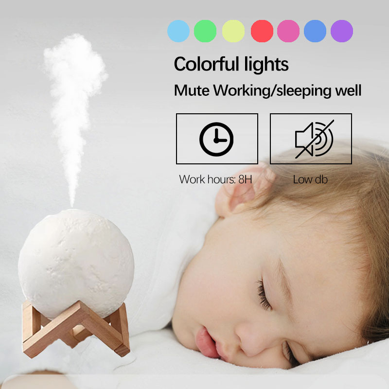 New 880ml Air Humidifier Colorful Lights Moon Essential Oil Diffuser Cold Mist Machine for Home Office
