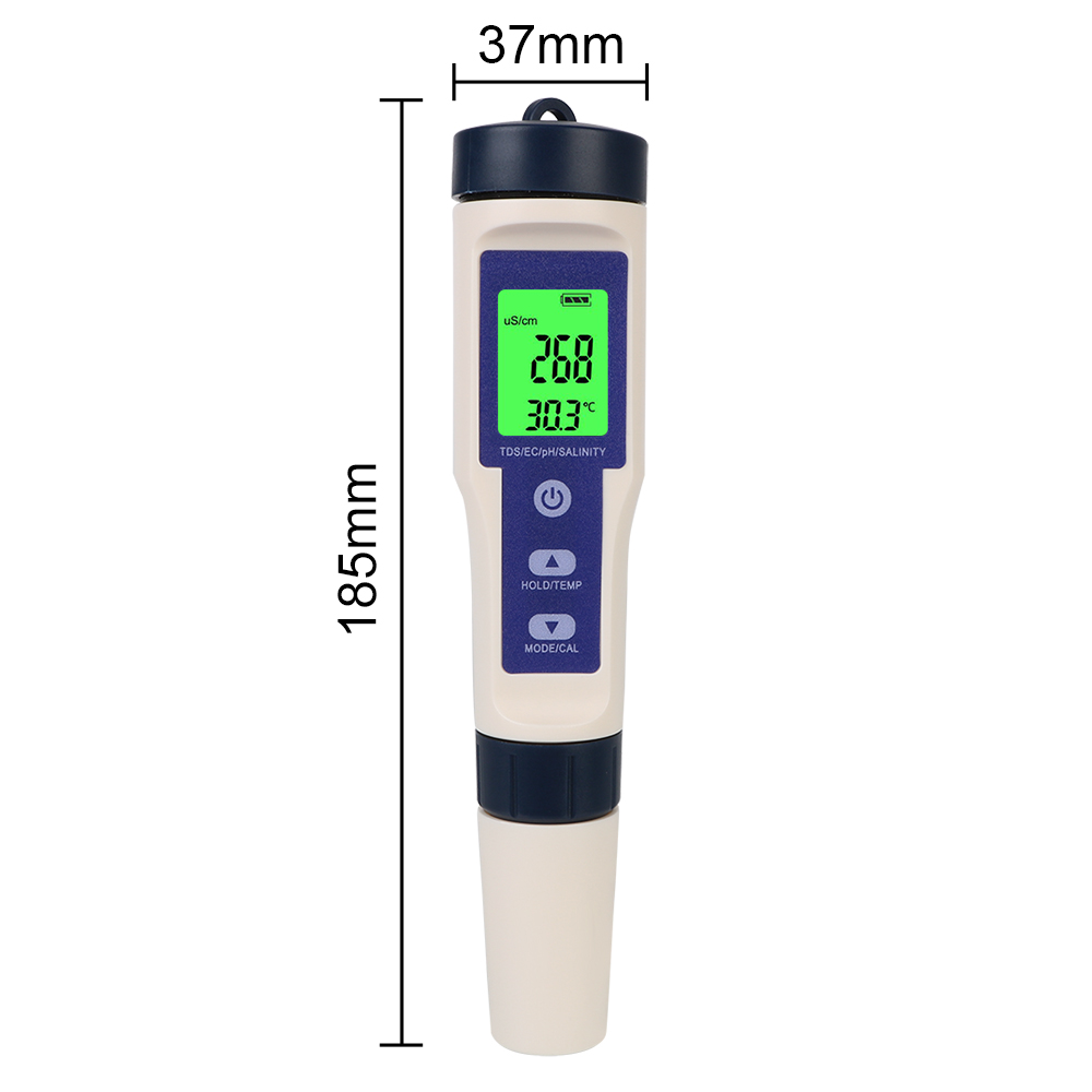 5 in 1 PH/TDS/EC/SALT/TEMP Water Quality Detector Purity Measure Tool Temperature Hydrogen-rich Meter With backlight