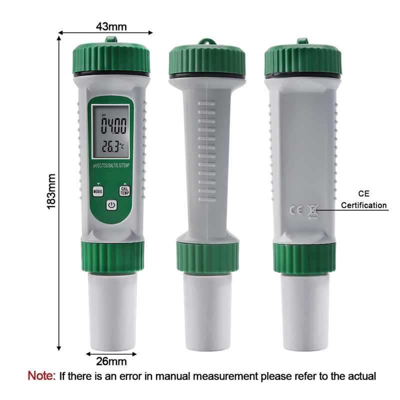 Digital Multiparameter Water Quality Test Meter PH Meter TDS Meter EC S.G Salt & Temperature Test Meter for Household