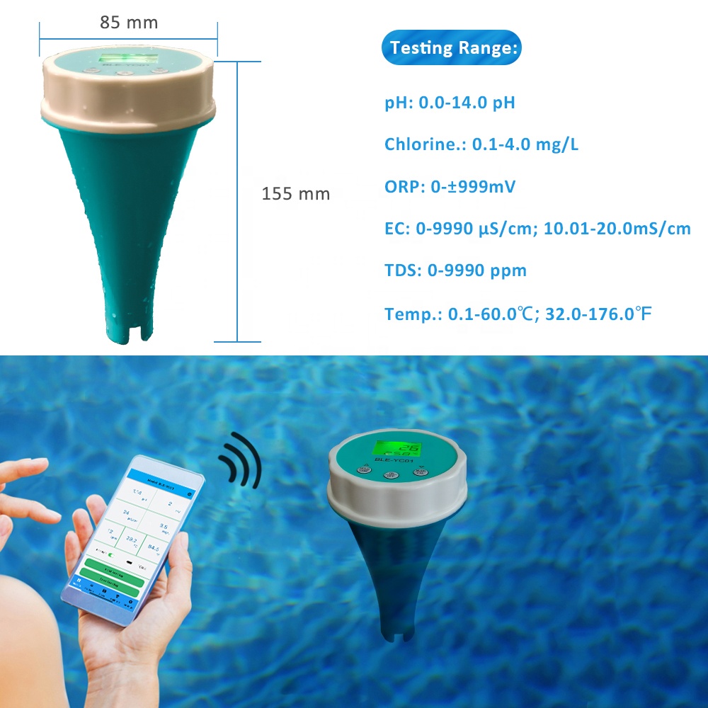 Floating Smart Swimming Pool Water Analyzer 6 in 1 PH Chlorine EC TDS ORP TEMP Tester for Spa Pool Water with Bluetooth App