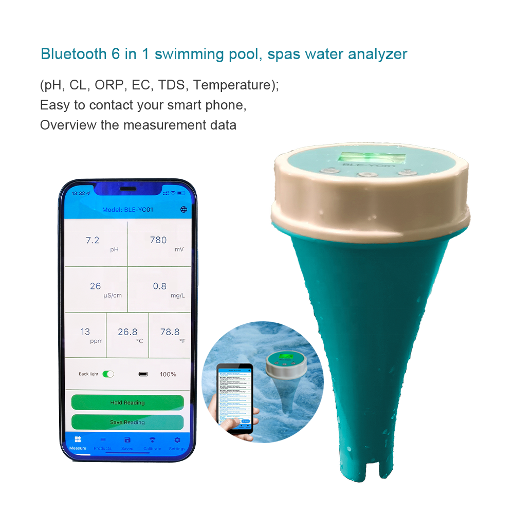Floating Smart Swimming Pool Water Analyzer 6 in 1 PH Chlorine EC TDS ORP TEMP Tester for Spa Pool Water with Bluetooth App
