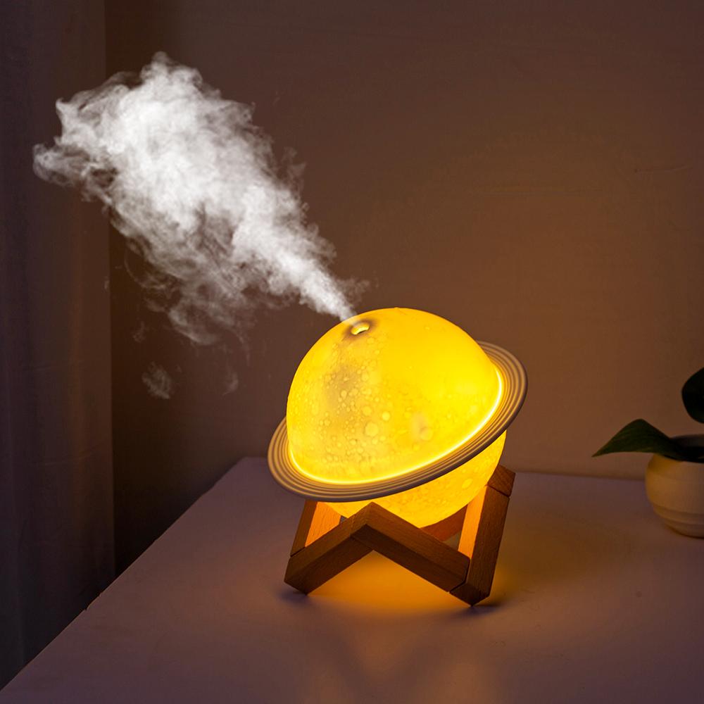 Mini USB Humidifier Air Purifier Humidifier For Bedroom Saturn Humidifier With Wooden Base 3 Color Night Light Aroma Diffuser