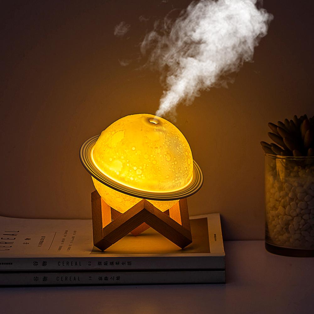 Mini USB Humidifier Air Purifier Humidifier For Bedroom Saturn Humidifier With Wooden Base 3 Color Night Light Aroma Diffuser