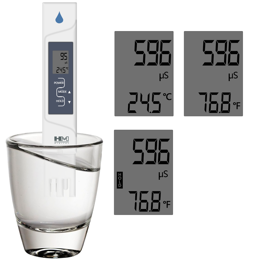 2 In 1 HM EC Meter Temperature Tester  Conductivity Meters Water Quality Test Device EC Tester for Pool