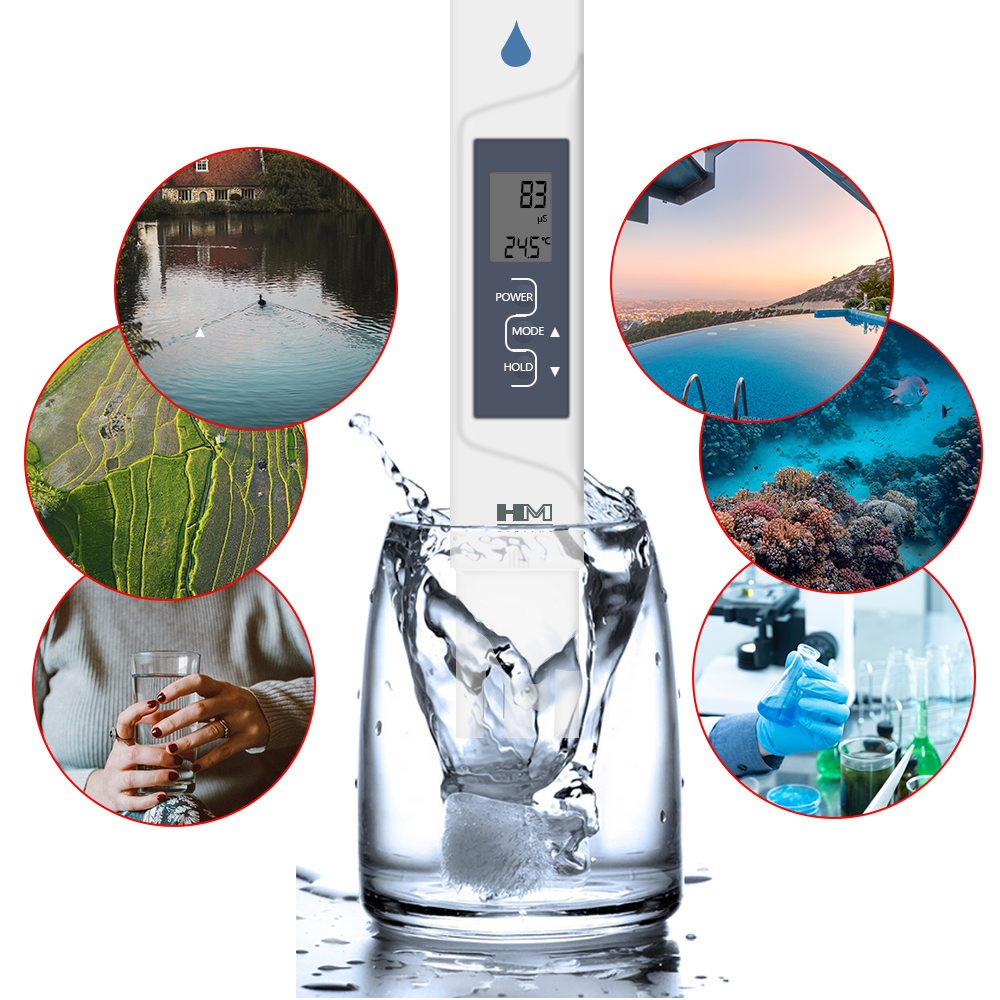 2 In 1 HM EC Meter Temperature Tester  Conductivity Meters Water Quality Test Device EC Tester for Pool