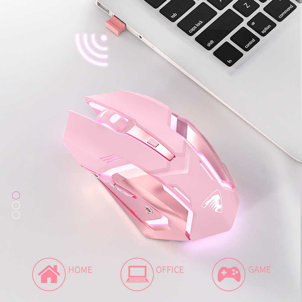 Wireless 2.4GHz USB Women Gaming Mouse 1600DPI LED Backlit Rechargeable Silent Mice For PC Laptop Pink / White