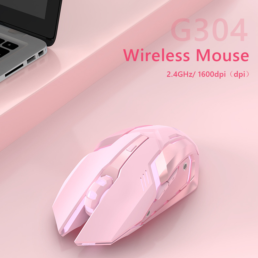 Wireless 2.4GHz USB Women Gaming Mouse 1600DPI LED Backlit Rechargeable Silent Mice For PC Laptop Pink / White