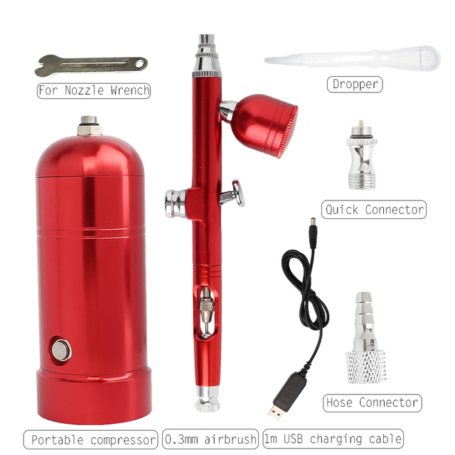 Wireless Air Compressor Portable Airbrush 0.3&0.2&0.5mm Spary gun Make up Art Body Cake Model Car Water Filling Sprayer