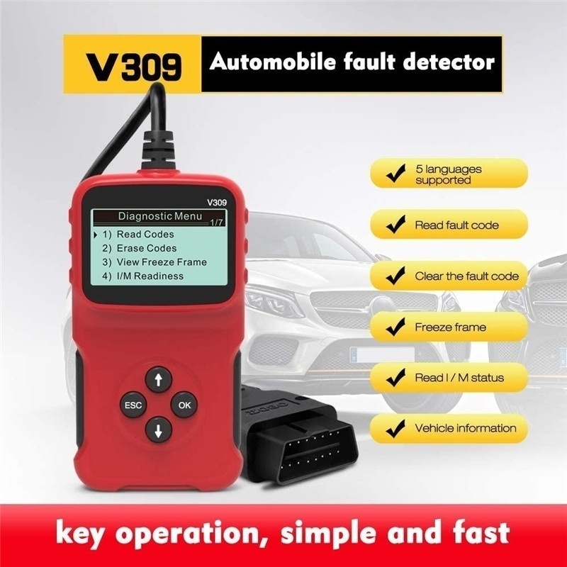 Upgraded V309 Car Fault Code Reader OBD2 Car Diagnostic Scanner Automotive Erase/Reset Fault Codes Diagnostic Auto Accessories