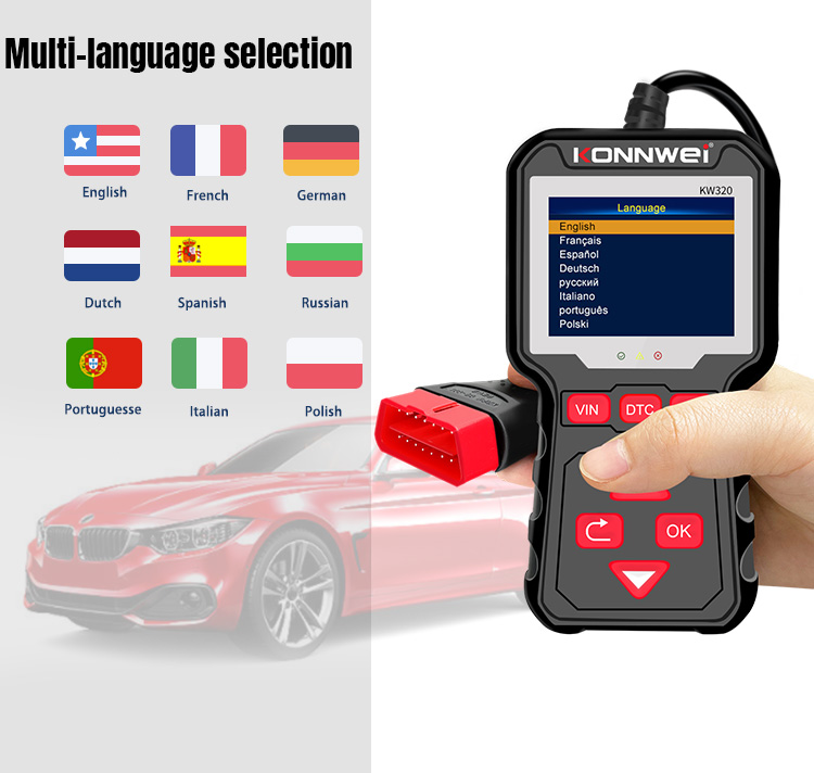 1pc KW320 Car Scanner Obd 2 Diagnostic Tool Car Code Reader OBD2 Engine Scanner Multilingual