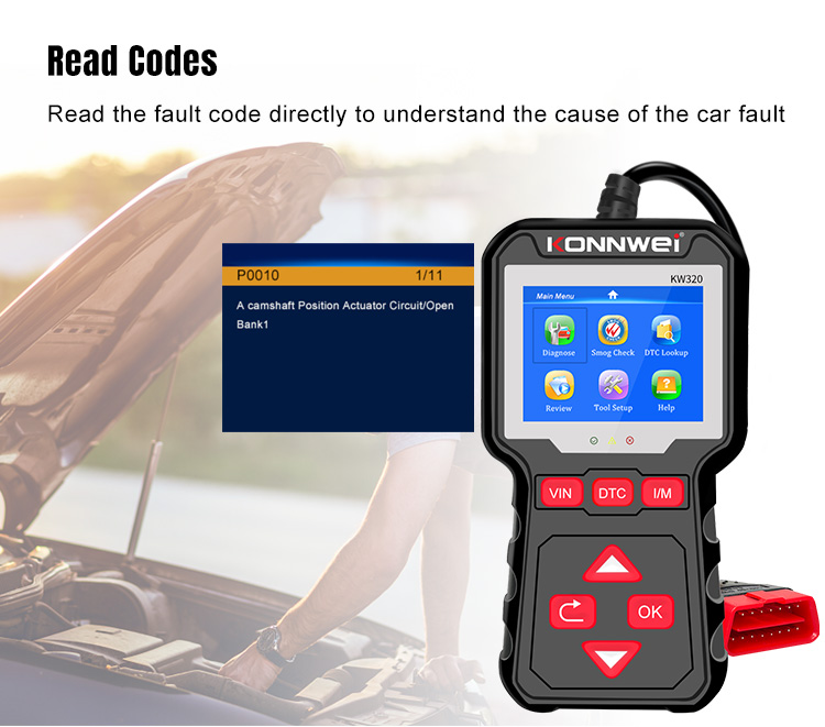 1pc KW320 Car Scanner Obd 2 Diagnostic Tool Car Code Reader OBD2 Engine Scanner Multilingual