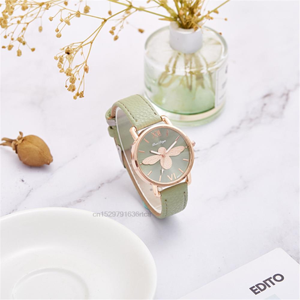 Simple Little bee Design Women Watches Vintage Leather Fashion Casual Female Quartz
