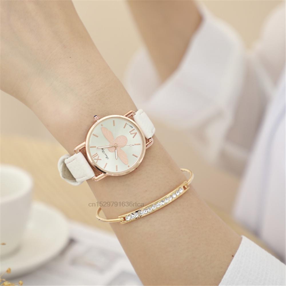 Simple Little bee Design Women Watches Vintage Leather Fashion Casual Female Quartz