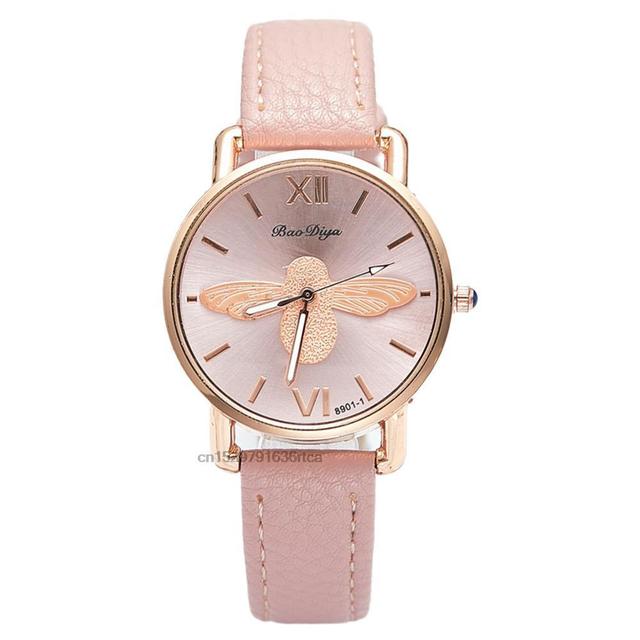 Simple Little bee Design Women Watches Vintage Leather Fashion Casual Female Quartz