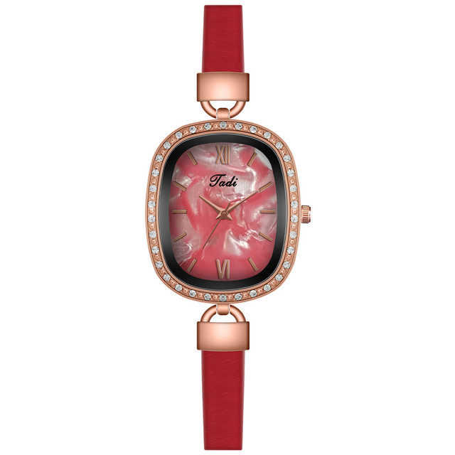 Women Oval Shell Dial Watches Fashion Leather Ladies Rhinestone Quartz Roma Watch