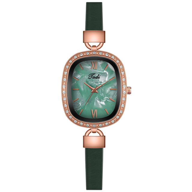 Women Oval Shell Dial Watches Fashion Leather Ladies Rhinestone Quartz Roma Watch
