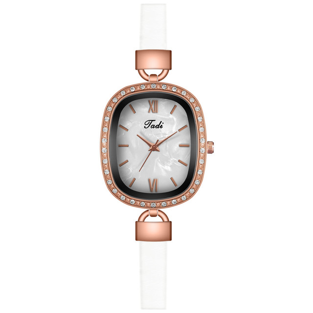 Women Oval Shell Dial Watches Fashion Leather Ladies Rhinestone Quartz Roma Watch