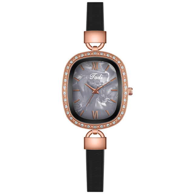 Women Oval Shell Dial Watches Fashion Leather Ladies Rhinestone Quartz Roma Watch
