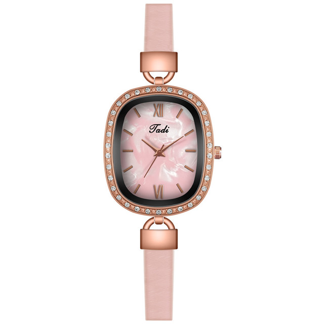 Women Oval Shell Dial Watches Fashion Leather Ladies Rhinestone Quartz Roma Watch