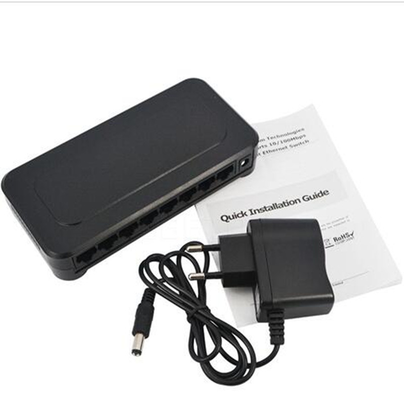 OEM 10 / 100mbps RJ45 8 Port Fast Ethernet Switch Lan Hub EU Plug 5v Adapter Power Supply Network Switch
