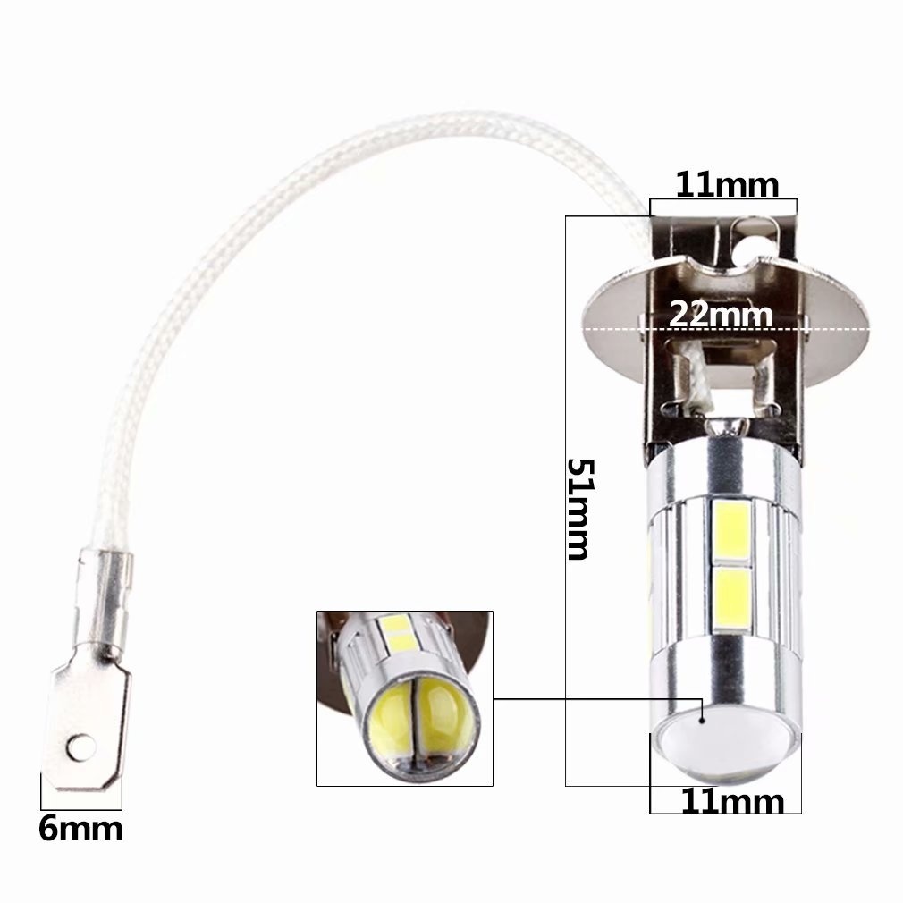2Pc H1 H3 LED Bulbs 6000K White Super Bright High Power 10-SMD 5630 Car Fog Light Driving DRL Auto Lamp