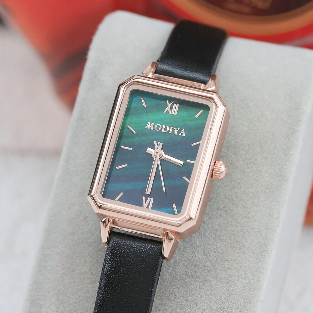 net red retro temperament square student watch female watch emerald malachite green small green watch