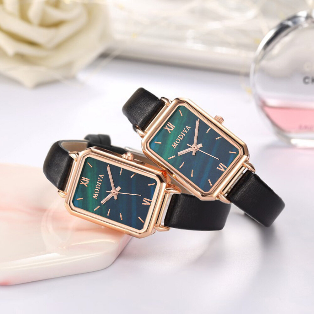 net red retro temperament square student watch female watch emerald malachite green small green watch