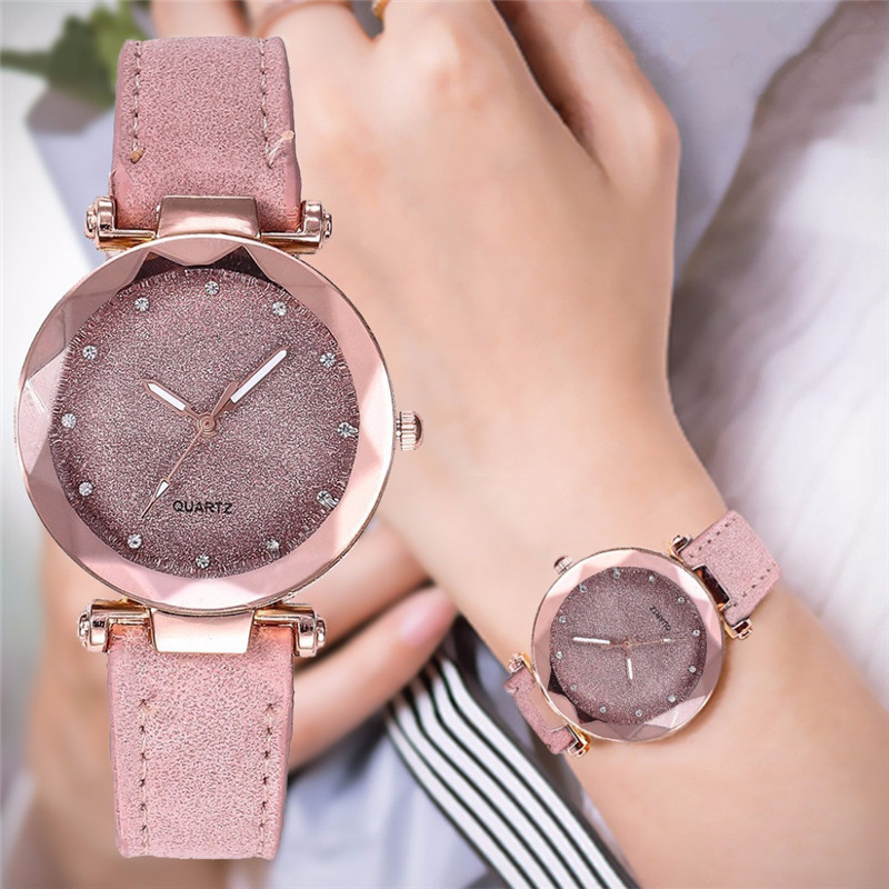 Casual Women Waches Romantic Starry Sky Leather Band Quartz Watch