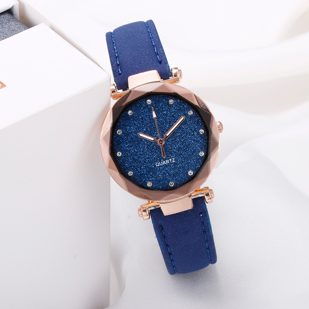 Casual Women Waches Romantic Starry Sky Leather Band Quartz Watch