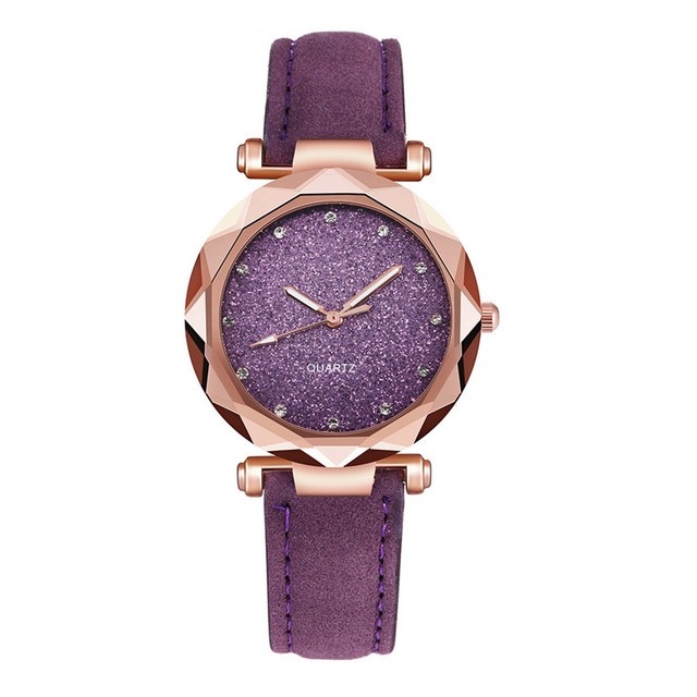 Casual Women Waches Romantic Starry Sky Leather Band Quartz Watch