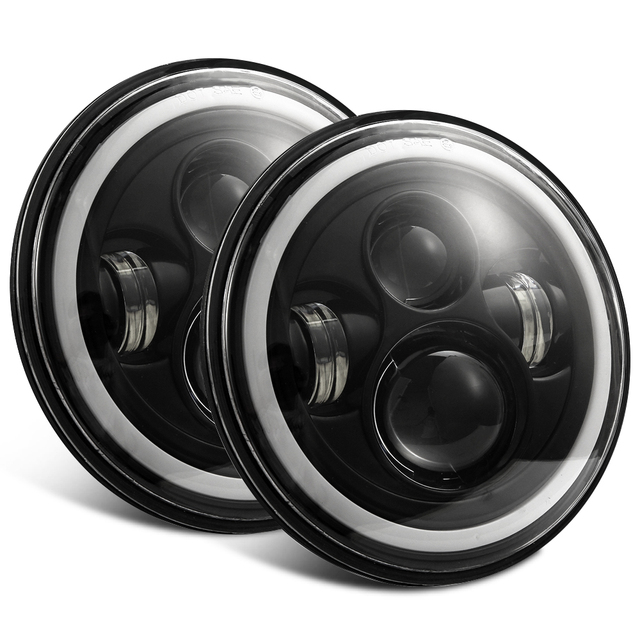 2PCS Wrangler 7 inch LED 60W low beam LED halo angel eye daytime running light amber turn signal 12V