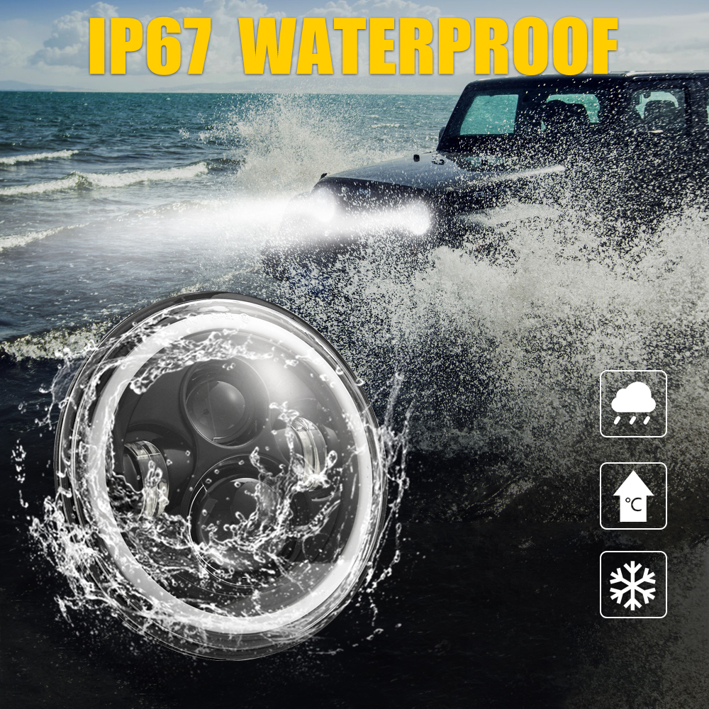 2PCS Wrangler 7 inch LED 60W low beam LED halo angel eye daytime running light amber turn signal 12V