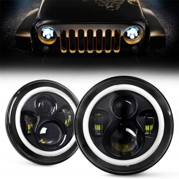 2PCS Wrangler 7 inch LED 60W low beam LED halo angel eye daytime running light amber turn signal 12V