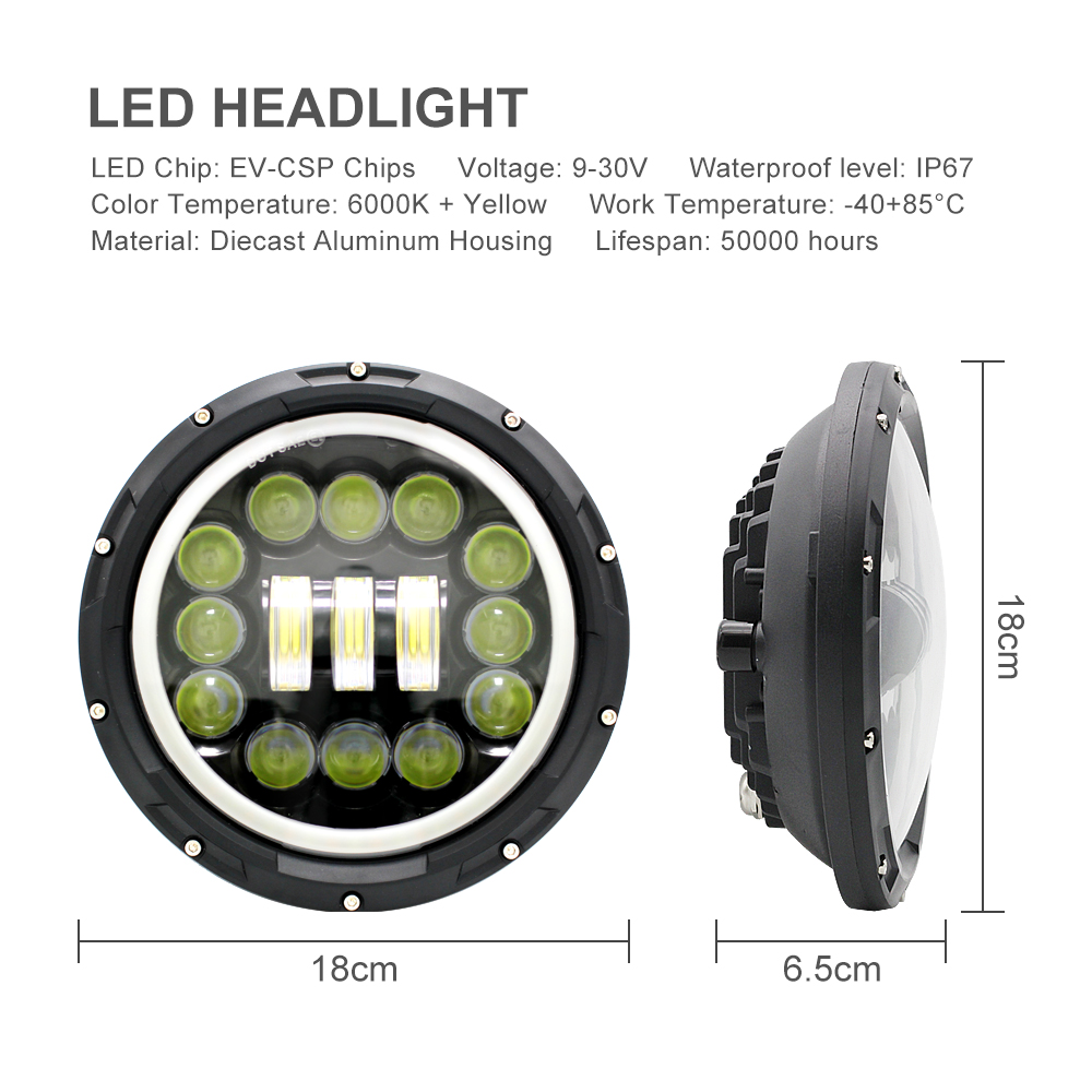2Pcs 7 Inch LED Headlight Hi/Lo Beam Car Light Bulb With Angel Eye Halo Ring DRL Turning Light For Jeep Wrangler Cherokee TJ