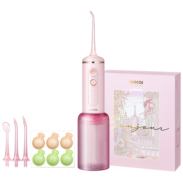 Oral Irrigator Type-c Rechargeable Water Flosser With Oral Essence 4 Type Nozzle Cleaner Water Tank Removeable