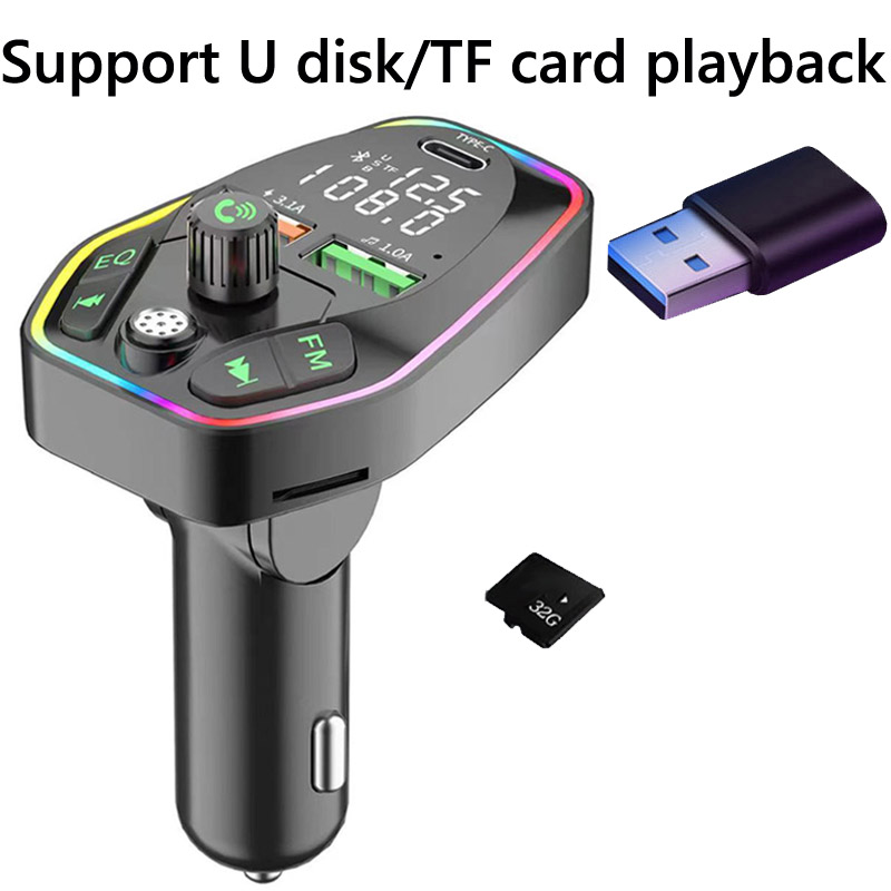 Bluetooth 5.0 Wireless FM Transmitter Dual Display Type C PD 20W 3.1A Fast Charging Dual USB Charger Handsfree Car Kit