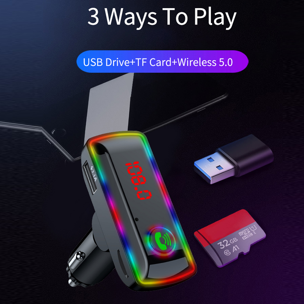 LED Car Bluetooth 5.0 FM Transmitter Wireless Handsfree Audio Receiver Auto MP3 Player 3.1A USB Fast Charger Car Accessories