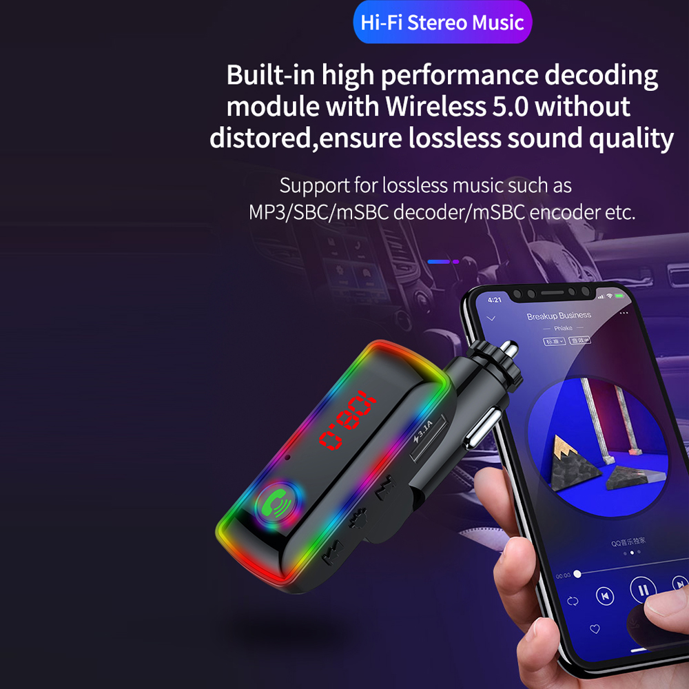 LED Car Bluetooth 5.0 FM Transmitter Wireless Handsfree Audio Receiver Auto MP3 Player 3.1A USB Fast Charger Car Accessories