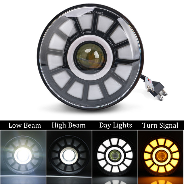 1pc 7 inch LED Headlight Angel Eye White DRL High Low Beam with Amber Turn Signal CREE LED Waterproof for Motorcycle Headlamp SUV