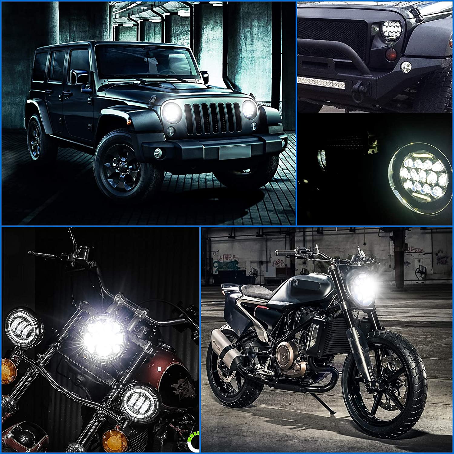 1pc 7 inch LED Headlight Angel Eye White DRL High Low Beam with Amber Turn Signal CREE LED Waterproof for Motorcycle Headlamp SUV