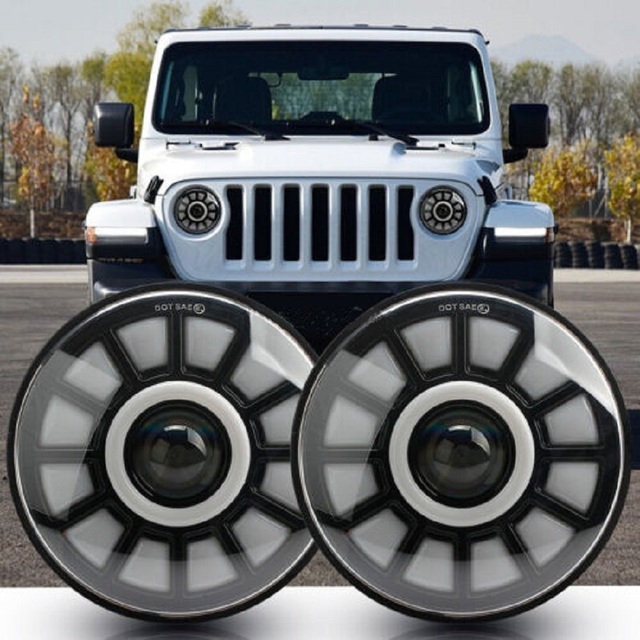 1pc 7 inch LED Headlight Angel Eye White DRL High Low Beam with Amber Turn Signal CREE LED Waterproof for Motorcycle Headlamp SUV