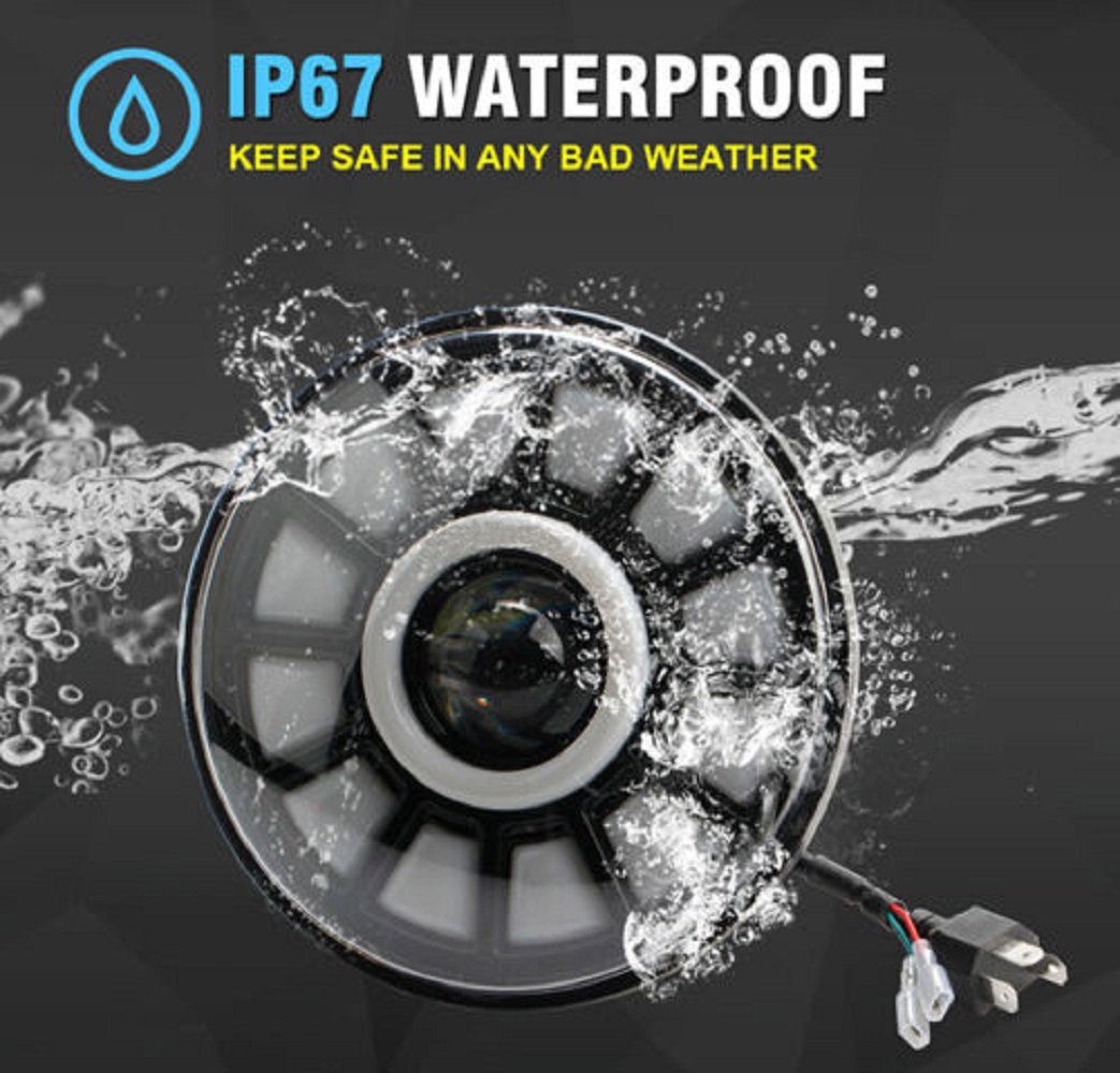 1pc 7 inch LED Headlight Angel Eye White DRL High Low Beam with Amber Turn Signal CREE LED Waterproof for Motorcycle Headlamp SUV