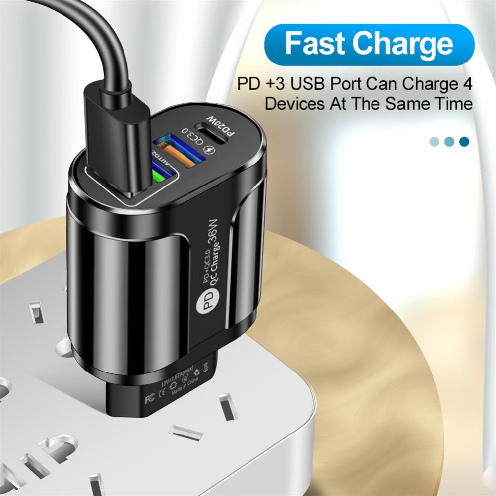 36W European American And British Fast Mobile Phone Charger 3usb With PD Charging Head PD+QC3 0 2.4A Charger Phone Accessory