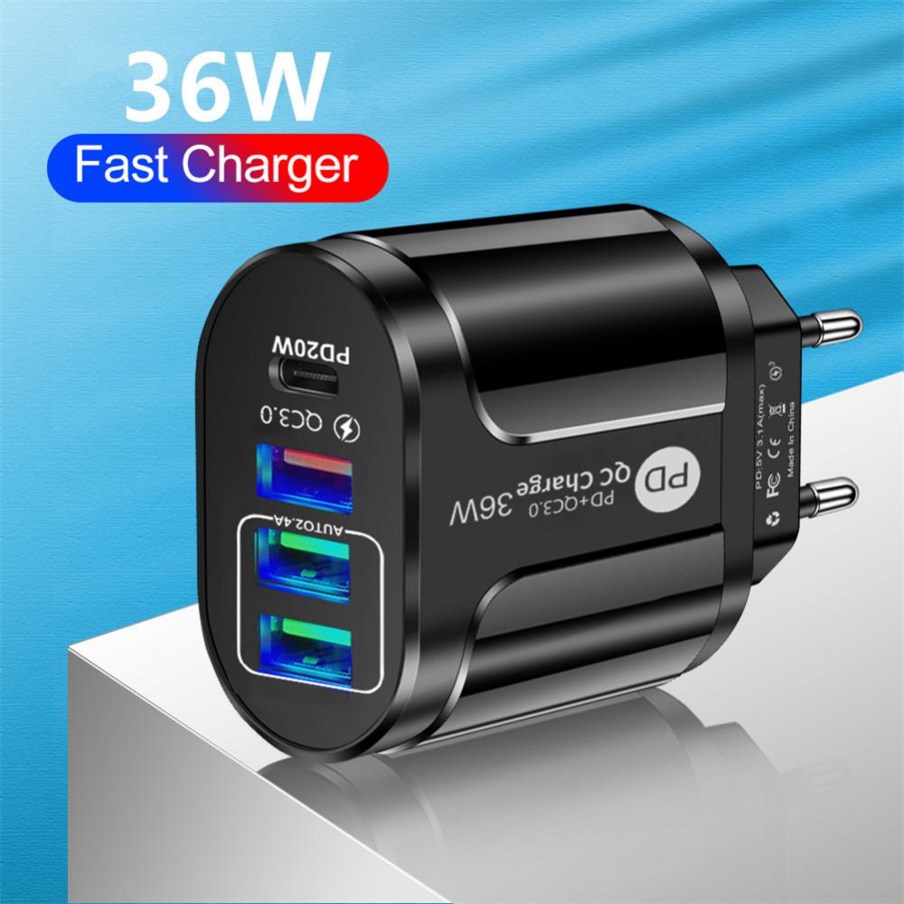36W European American And British Fast Mobile Phone Charger 3usb With PD Charging Head PD+QC3 0 2.4A Charger Phone Accessory