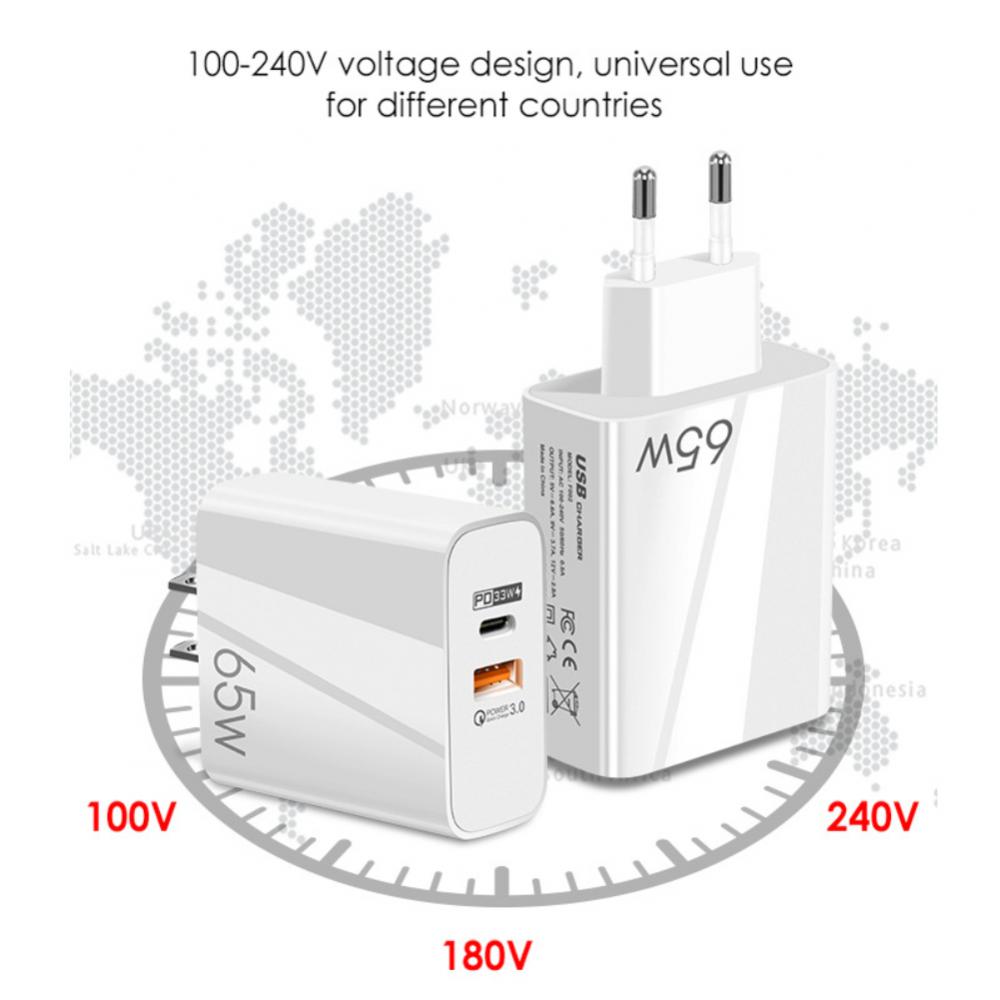 65W PD+QC3.0 Mobile Phone Charging Head USB Type C Fast Charger Korea Specification Plug Adapter For IPhone Samsung Phones