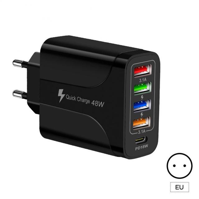 Type-c 48W Five-in-one Mobile Phone Charger 4 USB+PD Tablet Charging Head Quick Charge Technology Multi-Device Charging Head