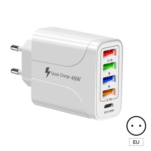 Type-c 48W Five-in-one Mobile Phone Charger 4 USB+PD Tablet Charging Head Quick Charge Technology Multi-Device Charging Head