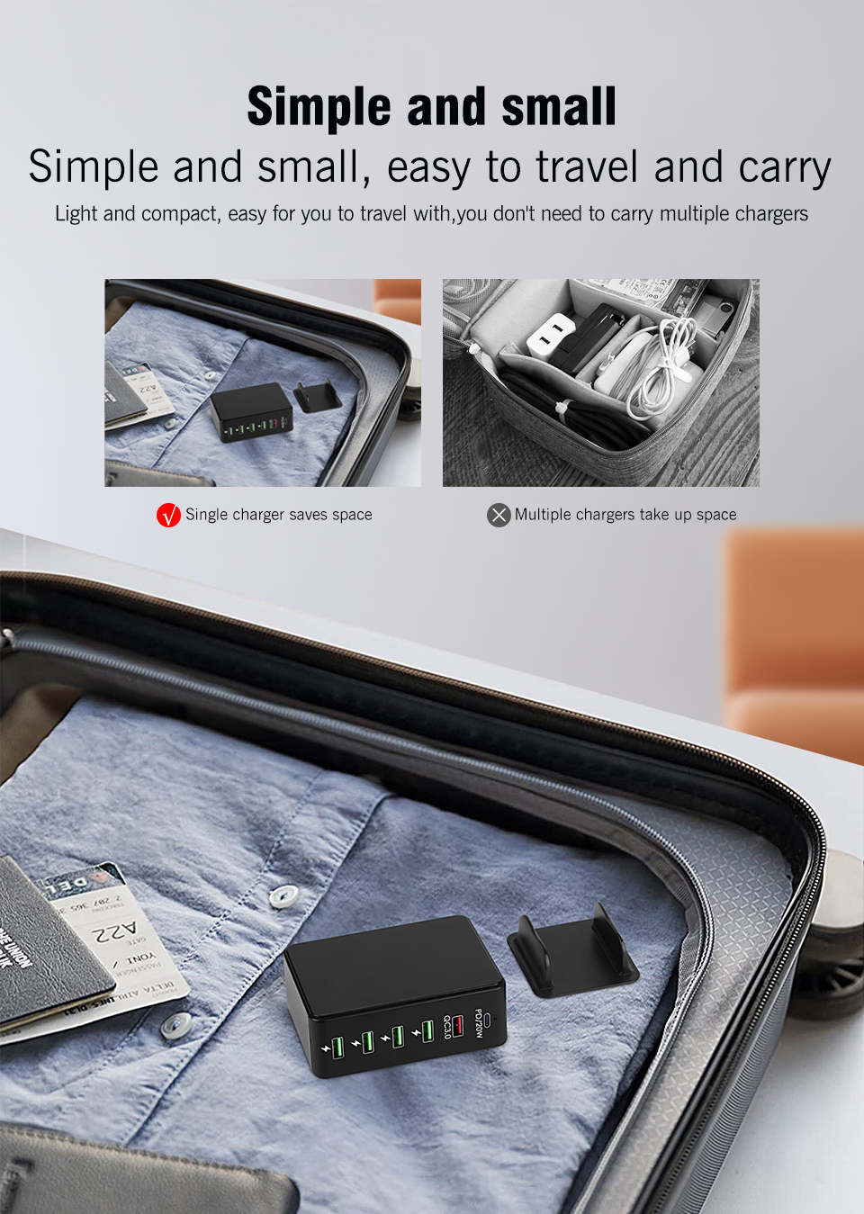 6 in 1 65W GaN USB Fast Charger with PD 20W QC3.0 USB2.0 Ports Quick Charging Power Adapter for IPhone Samsung MacBook