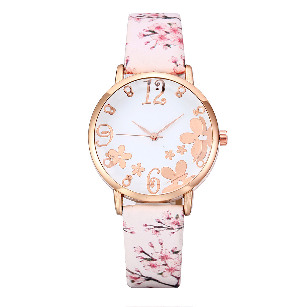 Girl Watch Fashion Embossed Flowers Small Fresh Printed Belt  Watch Female Student Quartz Watch