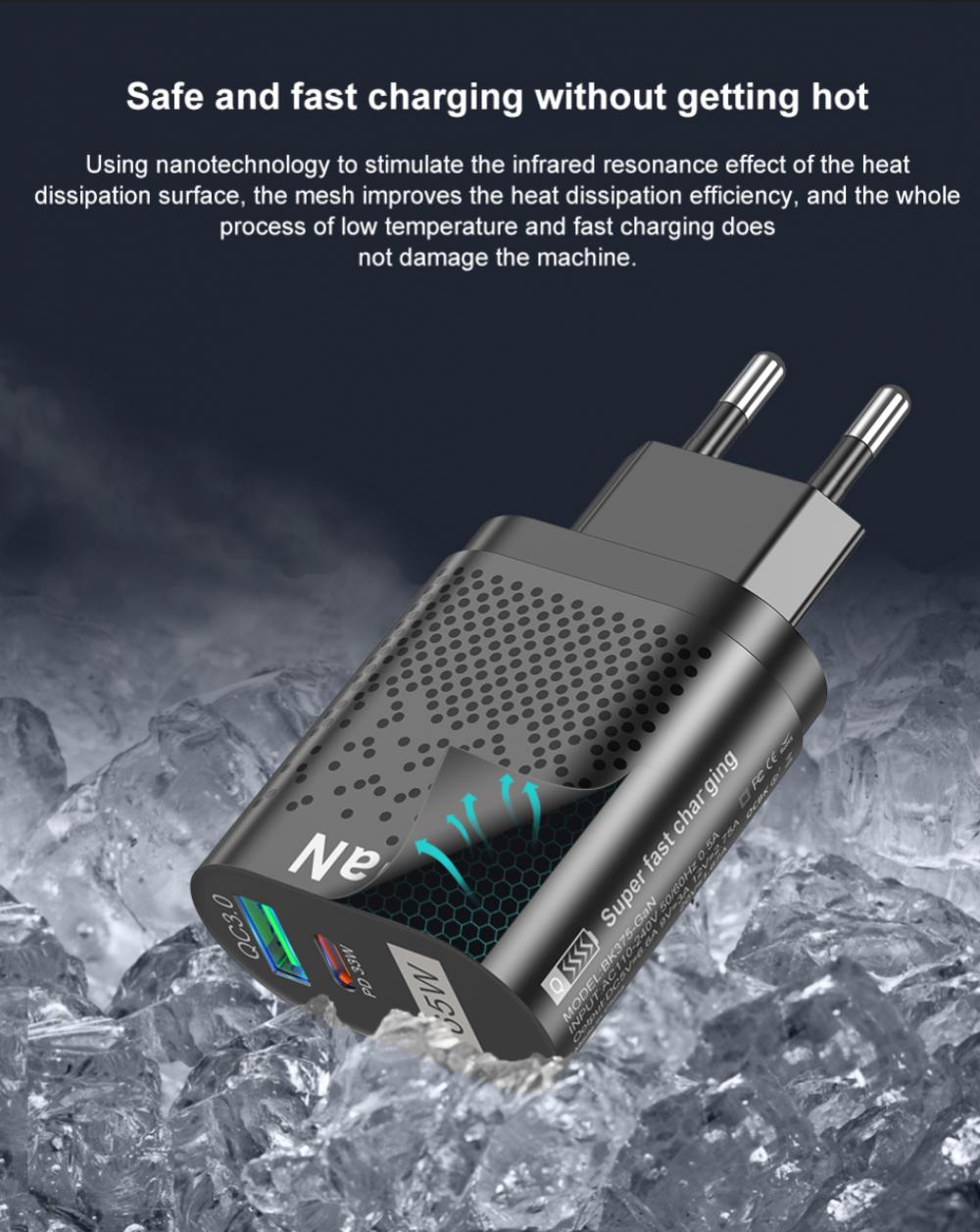 65W Gallium Nitride USB Charger PD Smart Fast Charging Cell Phone Charging Head QC3.0 Laptop Universal Quick Gan Charging Source
